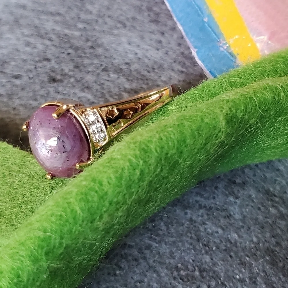 India Star Ruby And White Zircon Solitaire Celestial Ring Sz 8 - Picture 6 of 8